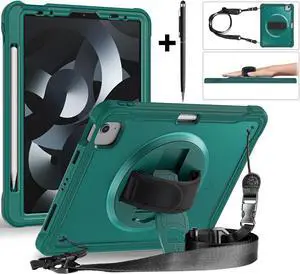 Case For iPad Air 5th/4th Generation 10.9 Inch 2022 2020/iPad Pro 11 2022/2021/2020/2018, Shcokproof Cover with Clear Transparent Back, Pencil Holder, Rotating Stand, Hand/Shoulder Strap, Stylus Pen