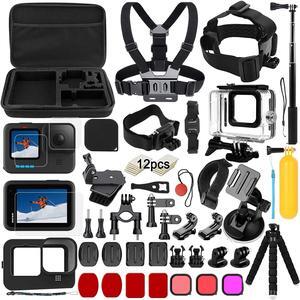 Accessory Set Kit Bundle for GoPro Hero 12/11/10/9 Black, Waterproof Protective Case Waterproof Housing Snorkelling Accessories Bicycle Mount Selfie Bar Head Strap for GoPro Hero 9 10 11 12