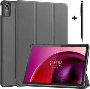 Case for Lenovo Tab M10 5G 10.6 Inch 2023 TB-360ZU TB-360XU, Tri fold Slim Lightweight Hard Shell Smart Protective Cover with Multi-Angle Stand, Universal Stylus Pen Gray