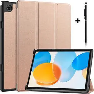 Case for Teclast M40 / M40 Pro / P20S / P20HD, Tri fold Slim Lightweight Hard Shell Smart Protective Cover with Multi-Angle Stand, Universal Stylus Pen Rose Gold