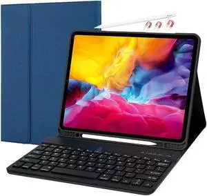 Wireless Keyboard Case for iPad Pro 12.9 inch 2022 2021 2020 2018 6th / 5th / 4th / 3th Generation, Slim Protective Cover with Detachable Keyboard, Pencil Holder Blue