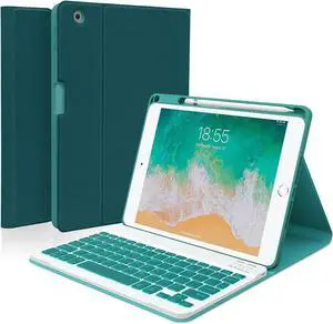 Keyboard case for iPad 5th/6th Generation 2017/2018, 9.7 Inch iPad Air 2 / Air 1 Case with Keyboard, Removable Wireless Backlit Keyboard Detachable, Folio Smart Cover, Tablet Case with Pencil Holder
