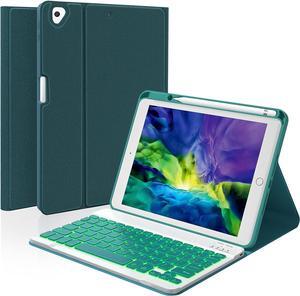 Keyboard Case For iPad 10.2 inch 9th 8th 7th 2021/2020/2019, iPad Pro 10.5 inch/iPad Air 3 10.5, Backlit 7 Colors Wireless Detachable Keyboard with Protective Cover with Pen Holder Dark Green