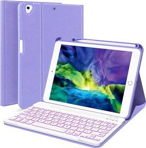 Keyboard Case For iPad 10.2 inch 9th 8th 7th 2021/2020/2019, iPad Pro 10.5 inch/iPad Air 3 10.5, Backlit 7 Colors Wireless Detachable Keyboard with Protective Cover with Pen Holder Purple