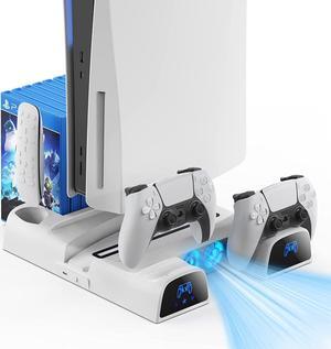 Stand with Suction Cooling Fan and Dual Controller Charger Station for Playstation 5 PS5 Console, Suction Cooler Fan with Charging Dock Station and 11 Games Storage