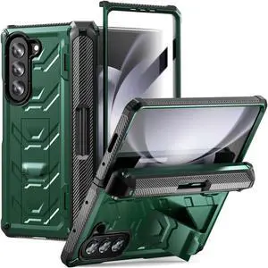 For Samsung Galaxy Z Fold 5 Case with S Pen Holder Built-in Kickstand & Screen Protector, 360° Full-Body & Hinge Protection Rugged Heavy Duty Phone Cover for Galaxy Z Fold 5 2023 Green