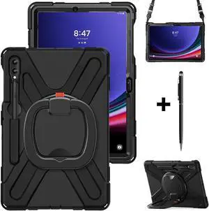 Case for Samsung Galaxy Tab S9 Plus 2023 / S8 Plus 2022 / S7 FE 2021 / S7 Plus 2020 12.4 inch Protective Shockproof Cover with 360 Degree Rotating Kickstand, Hand/Shoulder Strap