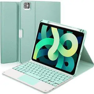 Touchpad Keyboard Case for iPad 2017 2018 5th 6th Generation, 9.7 Inch iPad Air 2 / Air 1, Smart Stand Cover with Detachable Wireless Magnetic Keyboard, Pencil Holder Mint Green