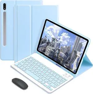 Keyboard Case with Wireless Mouse Combo for Samsung Galaxy Tab S9 Plus 12.4 inch 2023 SM-X810 SM-X816B SM-X818U Smart Folio Cover with Magnetic Detachable Wireless Keyboard Blue