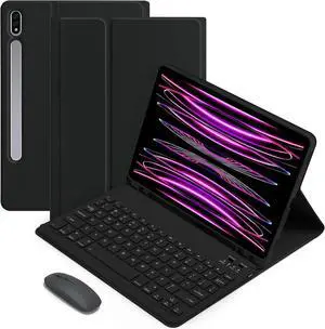 Keyboard Case with Wireless Mouse Combo for 12.4 inch Samsung Galaxy Tab S8 Plus 2022 / S7 FE 2021 / S7 Plus 2020, Smart Folio Cover with Magnetic Detachable Wireless Keyboard, Bluetooth Mice