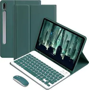 Keyboard Case with Wireless Mouse Combo for 12.4 inch Samsung Galaxy Tab S8 Plus 2022 / S7 FE 2021 / S7 Plus 2020, Smart Folio Cover with Magnetic Detachable Wireless Keyboard, Bluetooth Mice Green