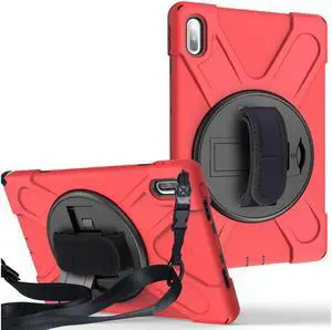 Huawei MatePad 10.4 inch 2020 2022 Case with Pencil Holder, Rotatable Kickstand, Hand Strap and Shoulder Belt Shockproof Protective Cover Red