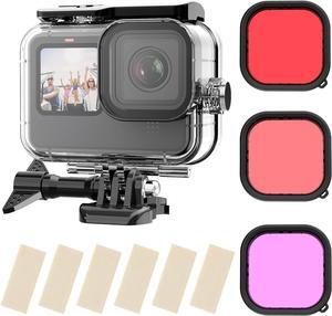 Waterproof Case with 3-Pack Dive Filter for GoPro Hero 12 Hero 11 Hero 10 Hero 9 Black Supports 60M/196FT Underwater Scuba Snorkeling Deep Diving with Red Magenta Filter Go Pro