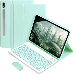 Keyboard Case with Wireless Mouse Combo for Galaxy Tab S6 Lite 10.4 inch 2022/2020 Model SM-P610/P613/P615/P619, Smart Folio Cover with Magnetic Detachable Wireless Keyboard and Mice Mint Green