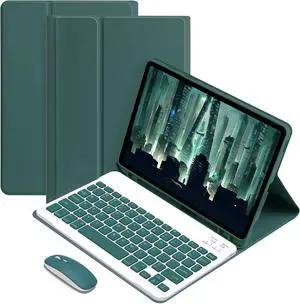 Keyboard Case with Wireless Mouse Combo for Galaxy Tab S6 Lite 10.4 inch 2022/2020 Model SM-P610/P613/P615/P619, Smart Folio Cover with Magnetic Detachable Wireless Keyboard and Mice Dark Green