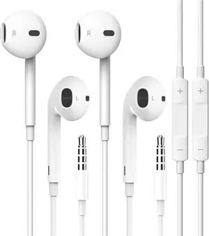2 Pack Headphones Wired, Half in-Ear Wired Earbuds, Bass Stereo, Built-in Call Control Button Earphones, Compatible with MP4, MP3, iPhone 6, 6S, iPod, iPad, Android and All 3.5mm Plug Audio Devices