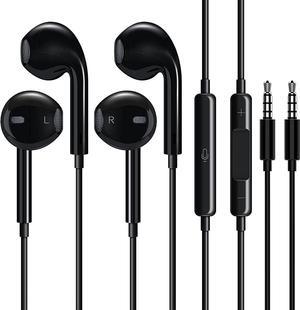 2 Pack Headphones Wired, Half in-Ear Wired Earbuds, Bass Stereo, Built-in Call Control Button Earphones, Compatible with MP4, MP3, iPhone 6, 6S, iPod, iPad, Android and All 3.5mm Plug Audio Devices