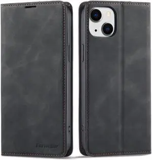 Case for iPhone 15 Plus 6.7 inch Premium PU Leather Cover with Card Holder Kickstand Shockproof Flip Wallet Cover