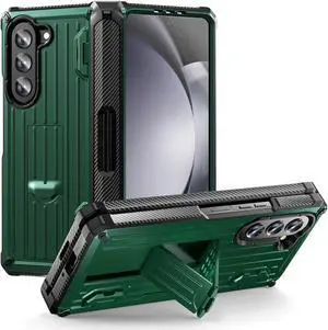 Case for Samsung Galaxy Z Fold 5 5G 2023, Military-Grade Full-Body Shockproof Phone Cover Rugged Bumper Case with Built-in Screen Protector & Kickstand & S Pen Slot Dark Green