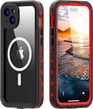 for iPhone 15 Plus 6.7 inch Waterproof Case Magnetic, [Compatible with MagSafe][with Screen Protector][IP68 Underwater][15FT Military Dropproof][Dustproof] Phone Cover for iPhone 15 Plus 6.7" Red