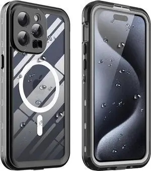 for iPhone 15 Pro 6.1 inch Waterproof Case Magnetic, [Compatible with MagSafe][with Screen Protector][IP68 Underwater][15FT Military Dropproof][Dustproof] Phone Cover for iPhone 15 Pro 6.1"