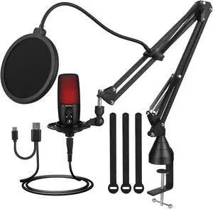 MOINDA USB Podcast Microphone Kit for Streaming Recording with Adjustable Boom Arm RGB Condenser Mic for PCMac WindowsVocals Instruments Voice Overs Podcasting YouTube Skype Plug and Play
