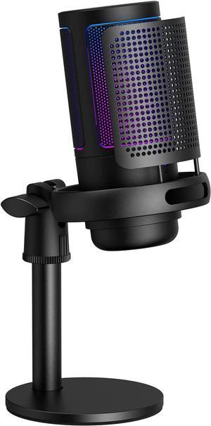 Gaming Microphone, Condenser Mic on Mac/PS4/PS5, USB Microphone for PC with RGB Control, Touch Mute, Gain knob & Monitoring Jack for Recording, Streaming, Podcasts, YouTube, Twitch (Black)