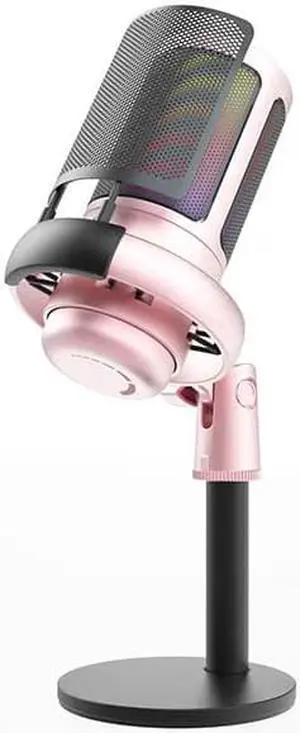 Gaming Microphone, Condenser Mic on Mac/PS4/PS5, USB Microphone for PC with RGB Control, Touch Mute, Gain knob & Monitoring Jack for Recording, Streaming, Podcasts, YouTube, Twitch (Black) Pink