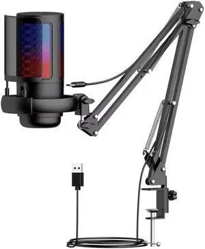 Desktop Microphone Usb Rgb Live Podcasting Professional RGB Gaming Studio Condenser Microphone With Adjustable Stand
