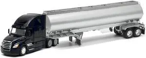 Freightliner Cascadia Truck Black with Silver Tanker Trailer "Transporter" Series 1/32 Diecast Model by Welly Freightliner Cascadia Truck Black with Silver Tanker Trailer "Transporter" Series 1/32 Diecast Model by Welly