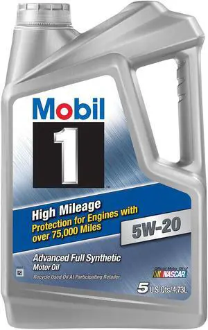 Mobil 1 High Mileage Full Synthetic Motor Oil 5W-20, 5 Quart