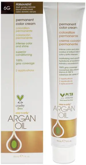 Argan Oil Permanent Color Cream - 6G Dark Golden Blonde by One n Only for Unisex - 3 oz Hair Color Argan Oil Permanent Color Cream - 6G Dark Golden Blonde by One n Only for Unisex - 3 oz Hair Color