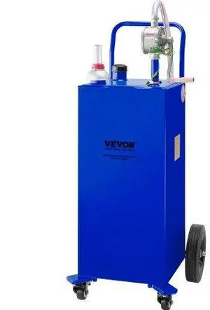 VEVOR 30 Gallon Fuel Caddy, Gas Storage Tank & 4 Wheels, with Manuel Transfer Pump, Gasoline Diesel Fuel Container for Cars, Lawn Mowers, ATVs, Boats, More, Blue