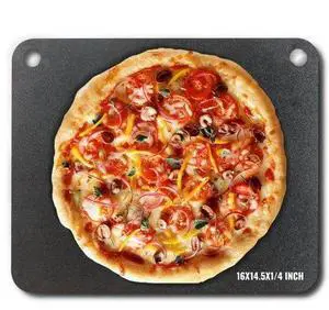 VEVOR Pizza Steel, 16" x 14.5" x 1/4" Pizza Steel Plate for Oven, Pre-Seasoned Carbon Steel Pizza Baking Stone with 20X Higher Conductivity, Heavy Duty Pizza Pan for Outdoor Grill, Indoor Oven