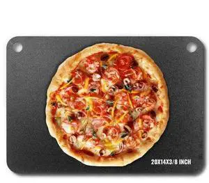 VEVOR Pizza Steel, 20" x 14" x 3/8" Pizza Steel Plate for Oven, Pre-Seasoned Carbon Steel Pizza Baking Stone with 20X Higher Conductivity, Heavy Duty Rustproof Pizza Pan for Outdoor Grill, Indoor Oven