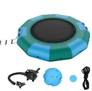 VEVOR Inflatable Water Bouncer, 12ft Recreational Water Trampoline, Portable Bounce Swim Platform with 3-Step Ladder & Electric Air Pump, Kids Adults Floating Rebounder for Pool, Lake, Water Sports
