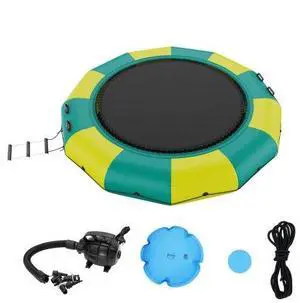 VEVOR Inflatable Water Bouncer, 12ft Recreational Water Trampoline, Portable Bounce Swim Platform with 3-Step Ladder & Electric Air Pump, Kids Adults Floating Rebounder for Pool, Lake, Water Sports