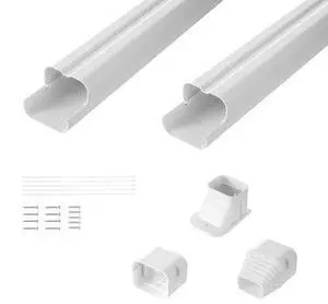VEVOR Mini Split Line Set Cover 3-inch W 7.4Ft L, PVC Decorative Pipe Line Cover For Air Conditioner with 2 Straight Ducts & Full Components Easy to Install, Paintable for Heat Pumps, White