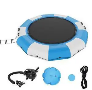 VEVOR Inflatable Water Bouncer, 13ft Recreational Water Trampoline, Portable Bounce Swim Platform with 3-Step Ladder & Electric Air Pump, Kids Adults Floating Rebounder for Pool, Lake, Water Sports