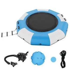 VEVOR Inflatable Water Bouncer, 10ft Recreational Water Trampoline, Portable Bounce Swim Platform with 3-Step Ladder & Electric Air Pump, Kids Adults Floating Rebounder for Pool, Lake, Water Sports