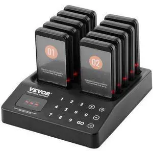 VEVOR Restaurant Pager System, Wireless 400m Long Range Lineup Waiting Queue Signal, Guest Customer Calling Beepers with Vibration & Flashing, 10 Buzzers for Food Truck, Church, Nursery, Hospital