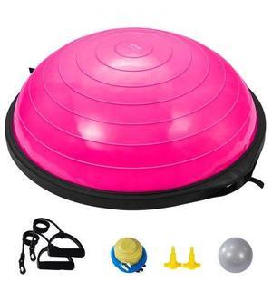 VEVOR Half Exercise Ball Trainer, 26 inch Balance Ball Trainer, 1500lbs Capacity Stability Ball, Yoga Ball with Resistance Bands & Foot Pump, Strength Fitness Ball for Home Gym Full Body Workout, Pink