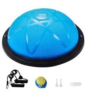 VEVOR Half Exercise Ball Trainer, 23 inch Balance Ball Trainer, 660 lbs Capacity Stability Ball, Yoga Ball with Resistance Bands and Pump, Strength Fitness Ball for Home Gym, Full Body Workouts, Blue