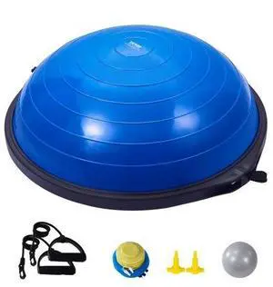 VEVOR Half Exercise Ball Trainer, 26 inch Balance Ball Trainer, 1500lbs Capacity Stability Ball, Yoga Ball with Resistance Bands & Foot Pump, Strength Fitness Ball for Home Gym Full Body Workout, Blue