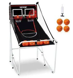 VEVOR Foldable Basketball Arcade Game, 2 Player Indoor Basketball Game, Home Dual Shot Sport with 4 Balls, 8 Game Modes, LCD Electronic Scoreboard, and Inflation Pump, for Kids, Adults (Black & White)