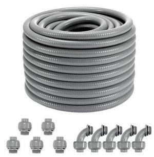 VEVOR 3/4-Inch Flexible Electrical Conduit, 100 ft, PVC Liquid-Tight Conduit Non-Metallic with 5 Straight and 5 90-Degree Conduit Connector Fittings, for Air Conditioning Motor Controller Pump, IP65