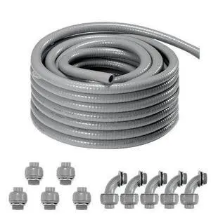 VEVOR 1/2-Inch Flexible Electrical Conduit, 100 ft, PVC Liquid-Tight Conduit Non-Metallic with 5 Straight and 5 90-Degree Conduit Connector Fittings, for Air Conditioning Motor Controller Pump, IP65