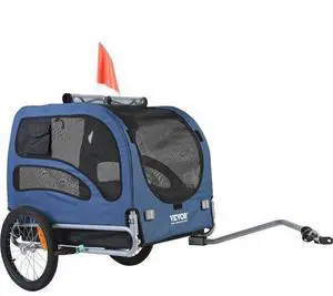 VEVOR Dog Bike Trailer, Supports up to 100 lbs, Pet Cart Bicycle Carrier, Easy Folding Frame with Quick Release Wheels, Universal Bicycle Coupler, Reflectors, Flag, Collapsible to Store, Blue/Black