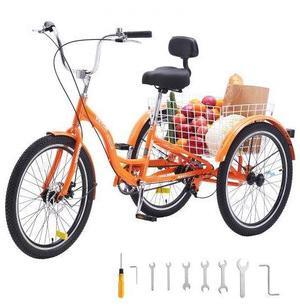 VEVOR Adult Tricycles Bike, 20 Inch Three-Wheeled Bicycles, 3 Wheel Bikes Trikes, Aluminum Alloy Cruiser Bike with Basket & Adjustable Seat, Picnic Shopping Tricycles for Seniors, Women, Men (Orange)