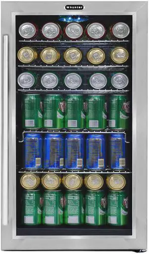 Beverage Refrigerator with Double-Layer Glass Door, 127-Can 3.1 Cu Ft Freestanding Drink Mini Fridge, BR-130SB, Stainless Steel Beverage Refrigerator with Double-Layer Glass Door, 127-Can 3.1 Cu Ft Freestanding Drink Mini Fridge, BR-130SB, Stainless Steel